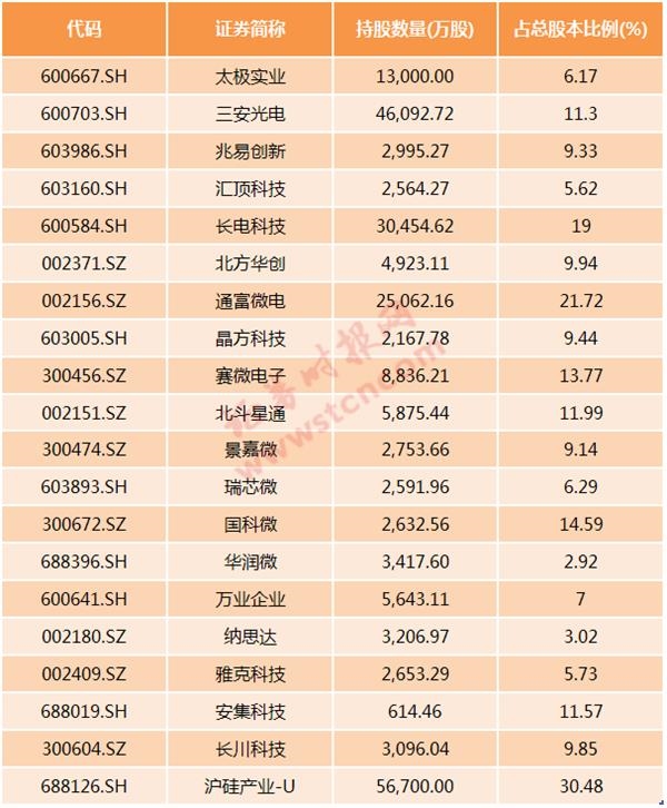 国家大基金持有8家公司股票超5年