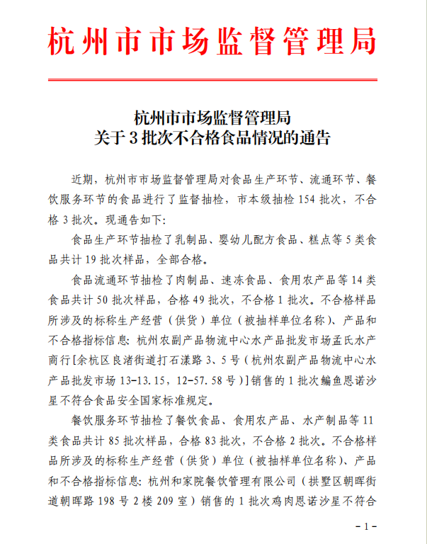 国家市场监管总局通报43批次食品抽检不合格情况